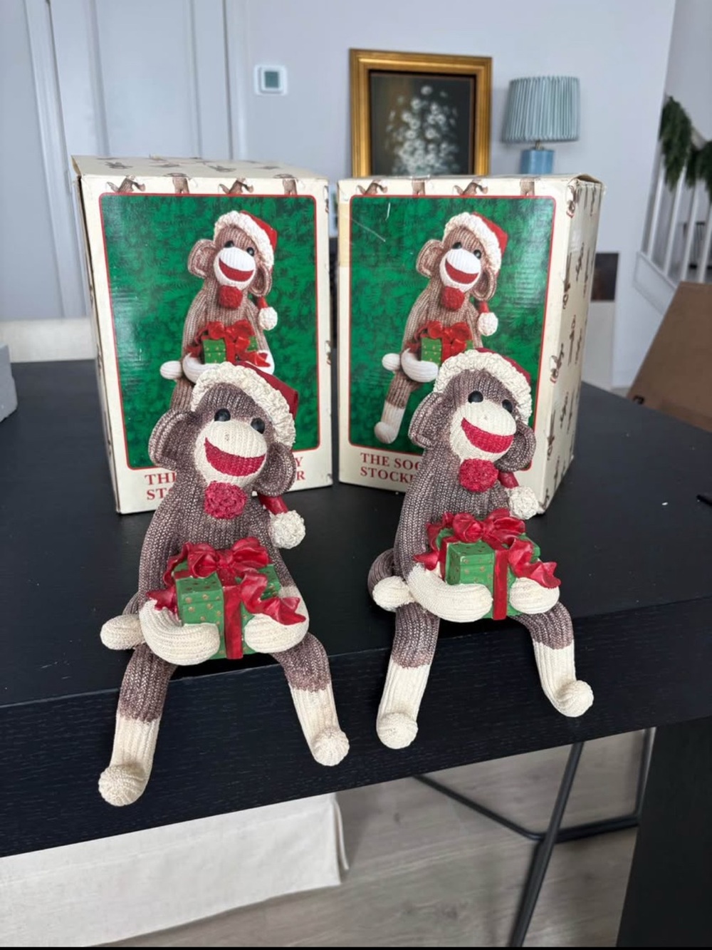 Vintage Cracker Barrel "Homemade Christmas" Sock Monkey Stocking Holders